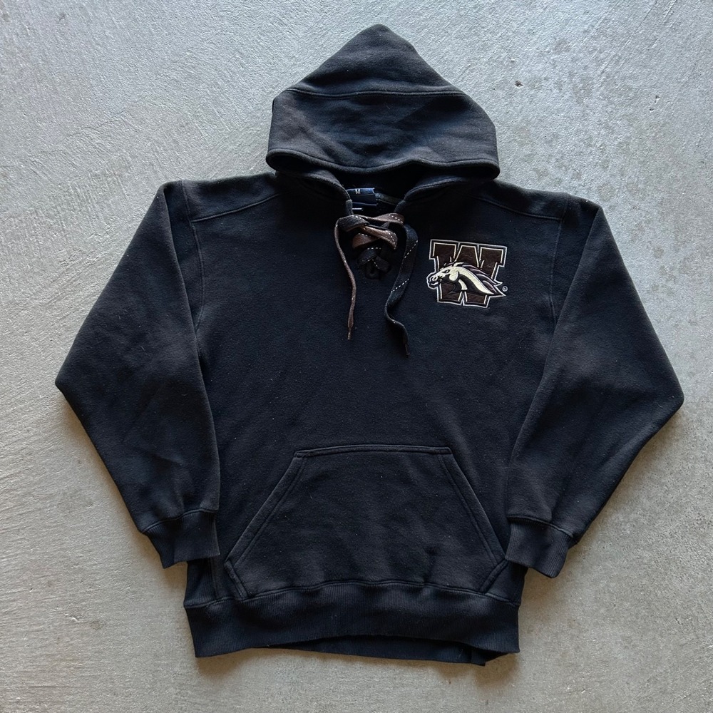 Vintage J America Western Michigan Sweatshirt Size Medium Black Lace Up Hoodie